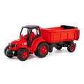 Igračka traktor crveni sa kiper prikolicom