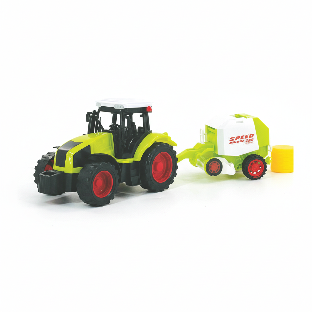 Igračka traktor sa žutom baliračom
