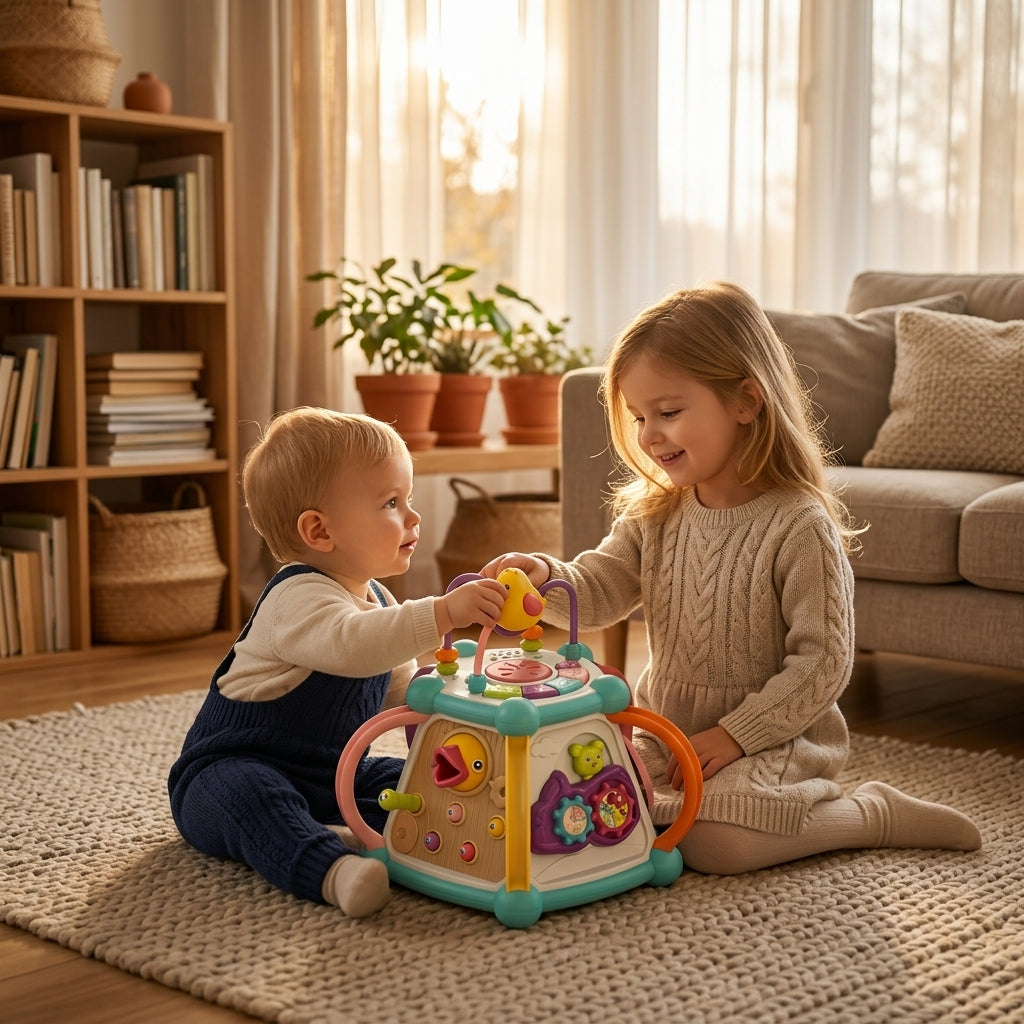 7 u 1 bebi magična kutija na tepihu tokom igre brata i sestre