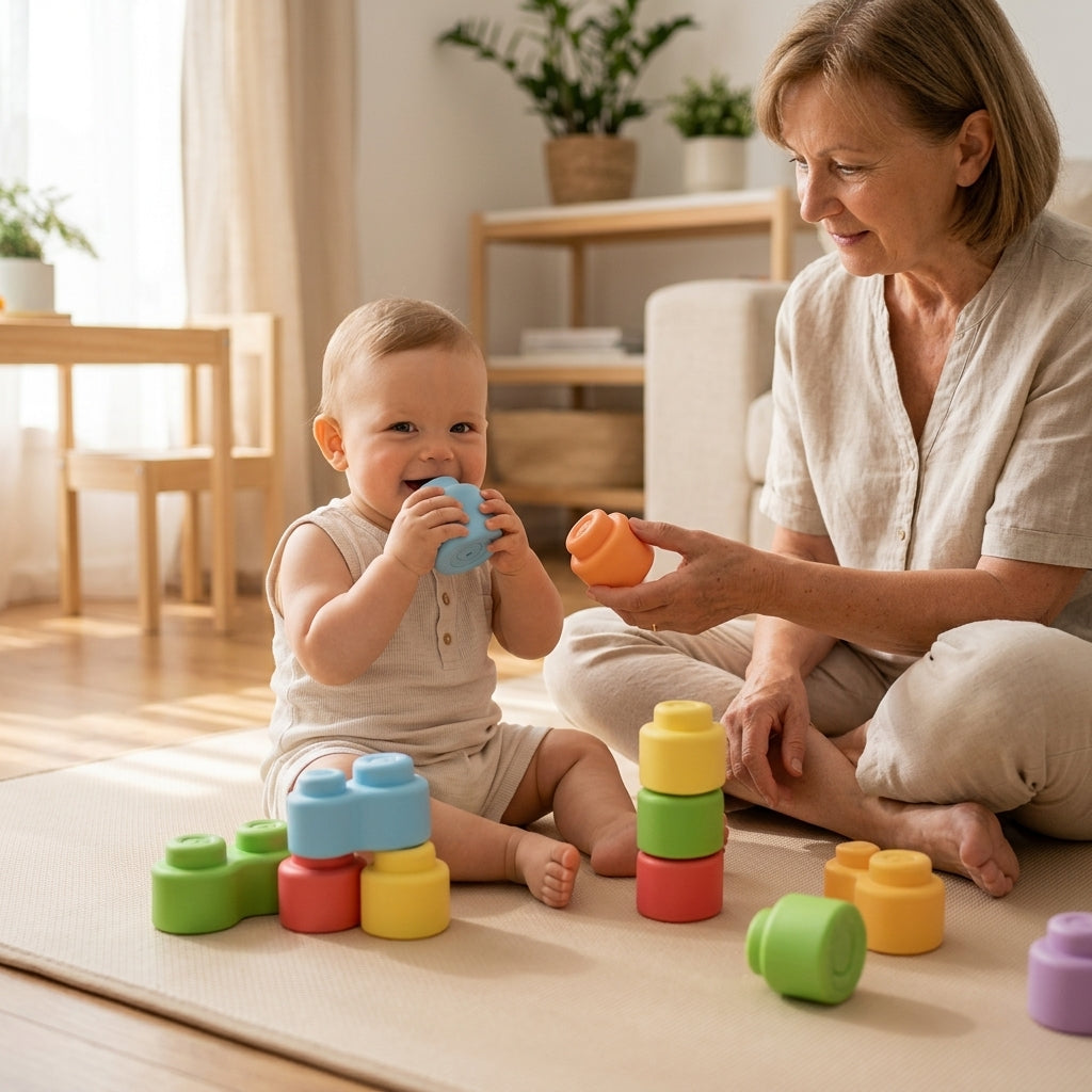 Mekane kocke Momy 24 dela baka i beba slažu kocke na podu