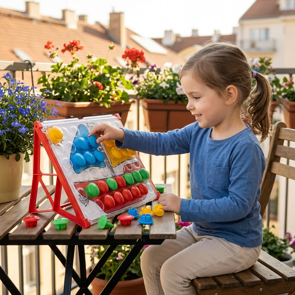 Kreativni set mozaik 48 delova postavljen na stolu na terasi stana