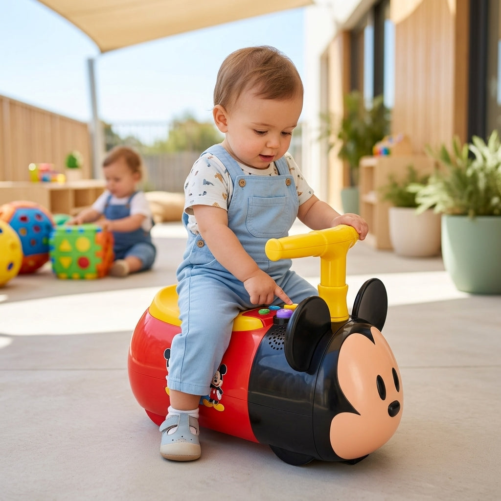 Guralica Mickey sa zvukom i svetlom u dvorištu vrtića sa detetom