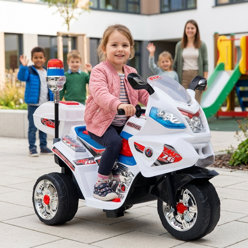 Motor na akumulator beli 112 cm u dvorištu vrtića tokom igre na otvorenom