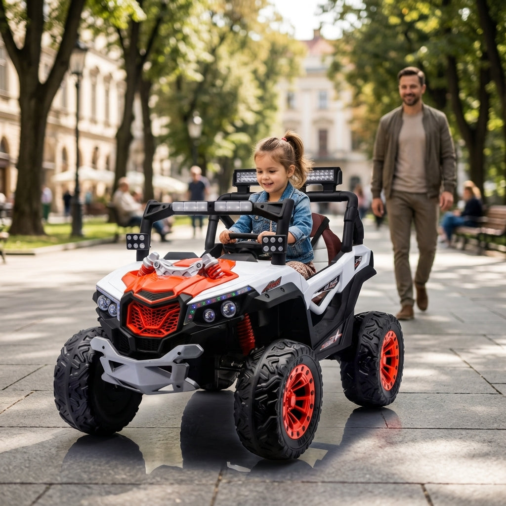 Bagi na akumulator narandžasti u gradskom parku na popločanoj stazi