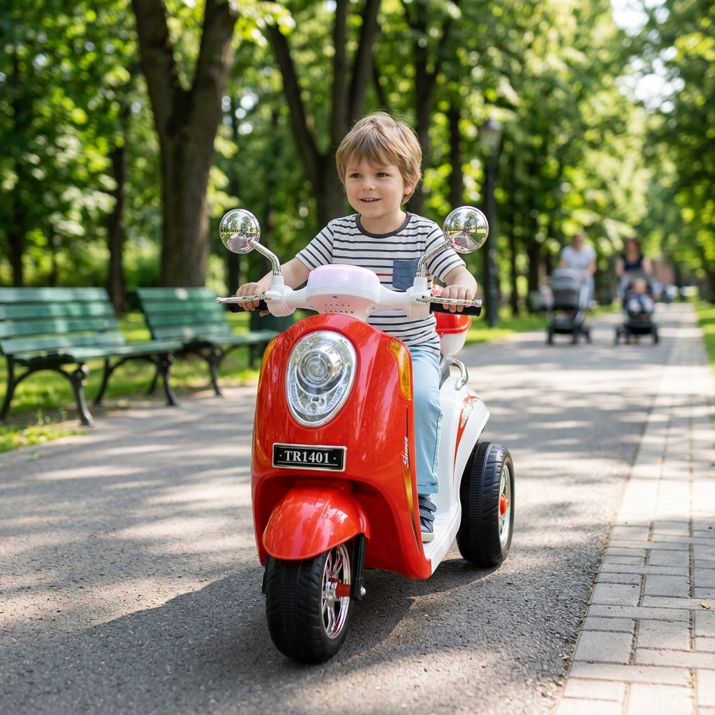 Motor na akumulator crveni 84 cm u gradskom parku na stazi za šetnju