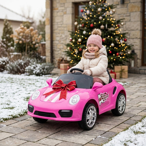 Auto na akumulator roze na daljinski 104 cm kao novogodišnji poklon u dvorištu