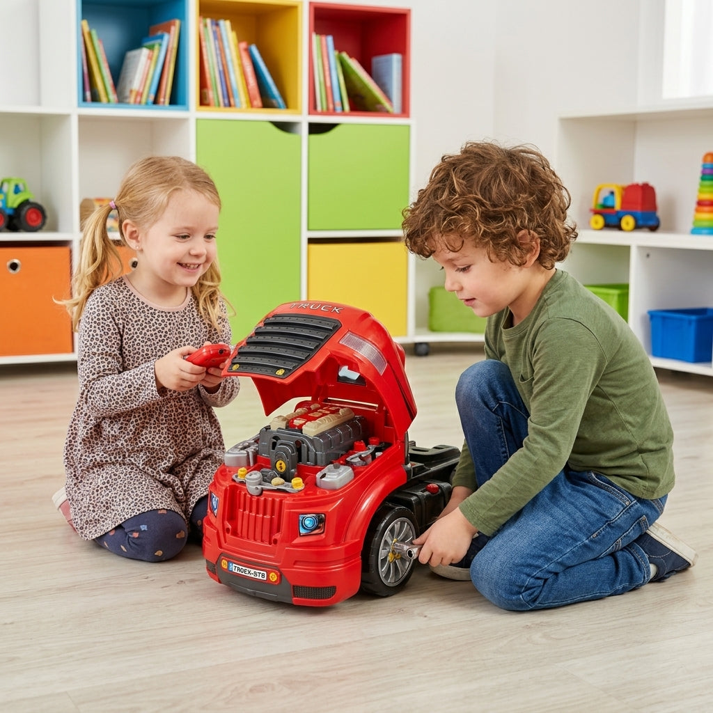 Automehaničarski set 42 cm u vrtiću gde se dvoje dece zajedno igraju automehaničara