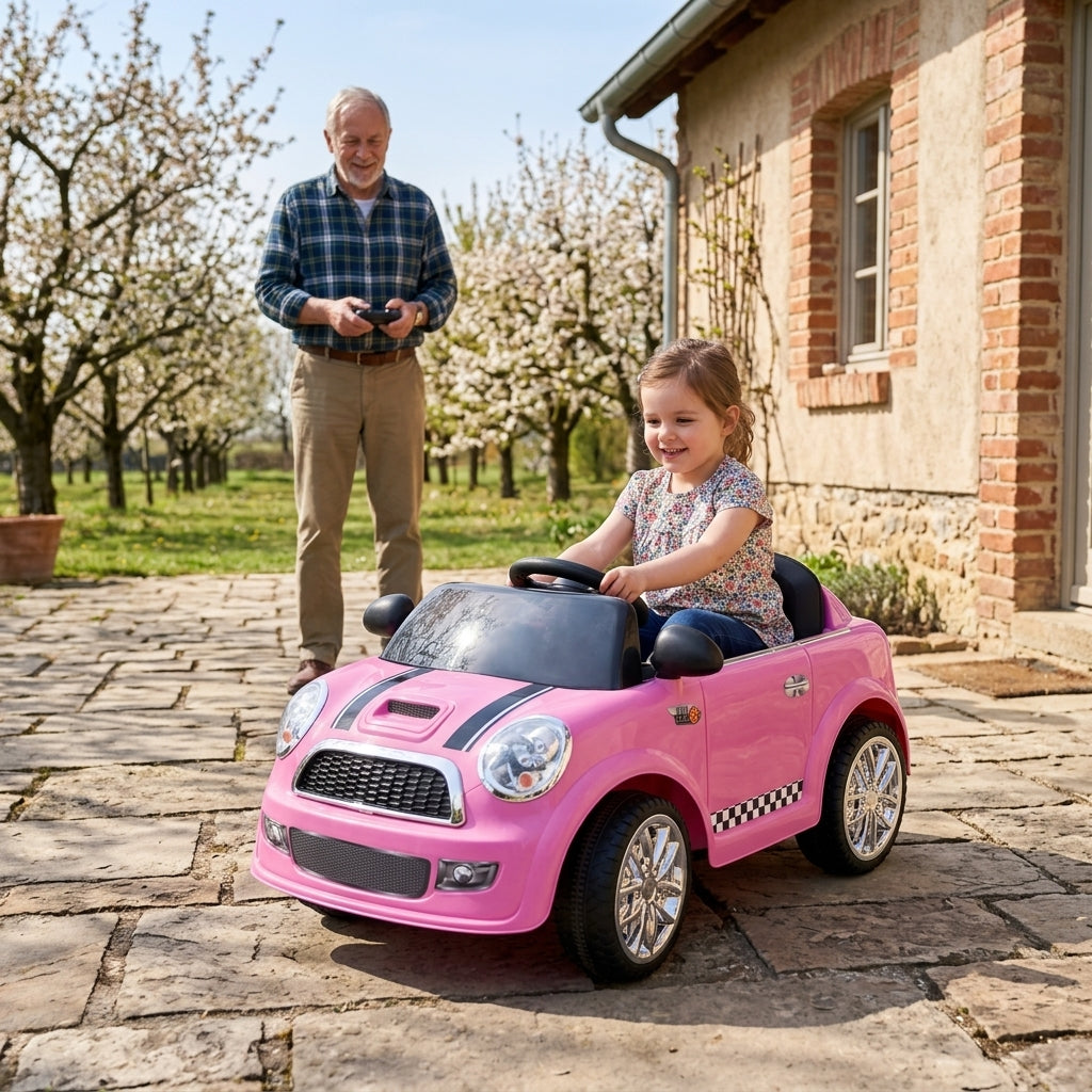 Auto na akumulator roze na daljinski 99 cm u dvorištu seoske kuće