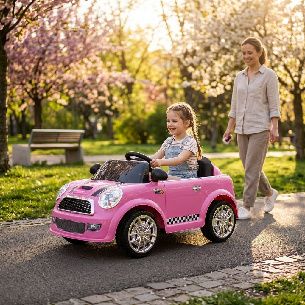 Auto na akumulator roze na daljinski 99 cm u parku u toku popodnevne vožnje
