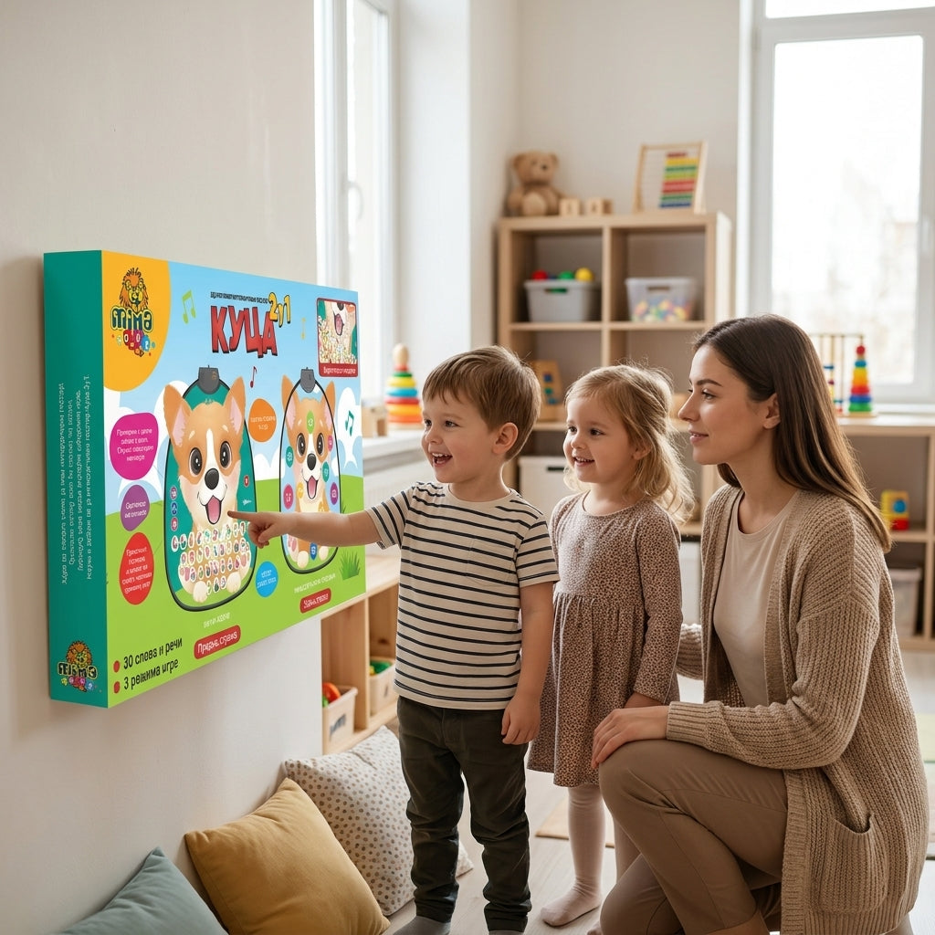 Interaktivni poster kuća 2 u 1 okačen na zid u dečijem vrtiću