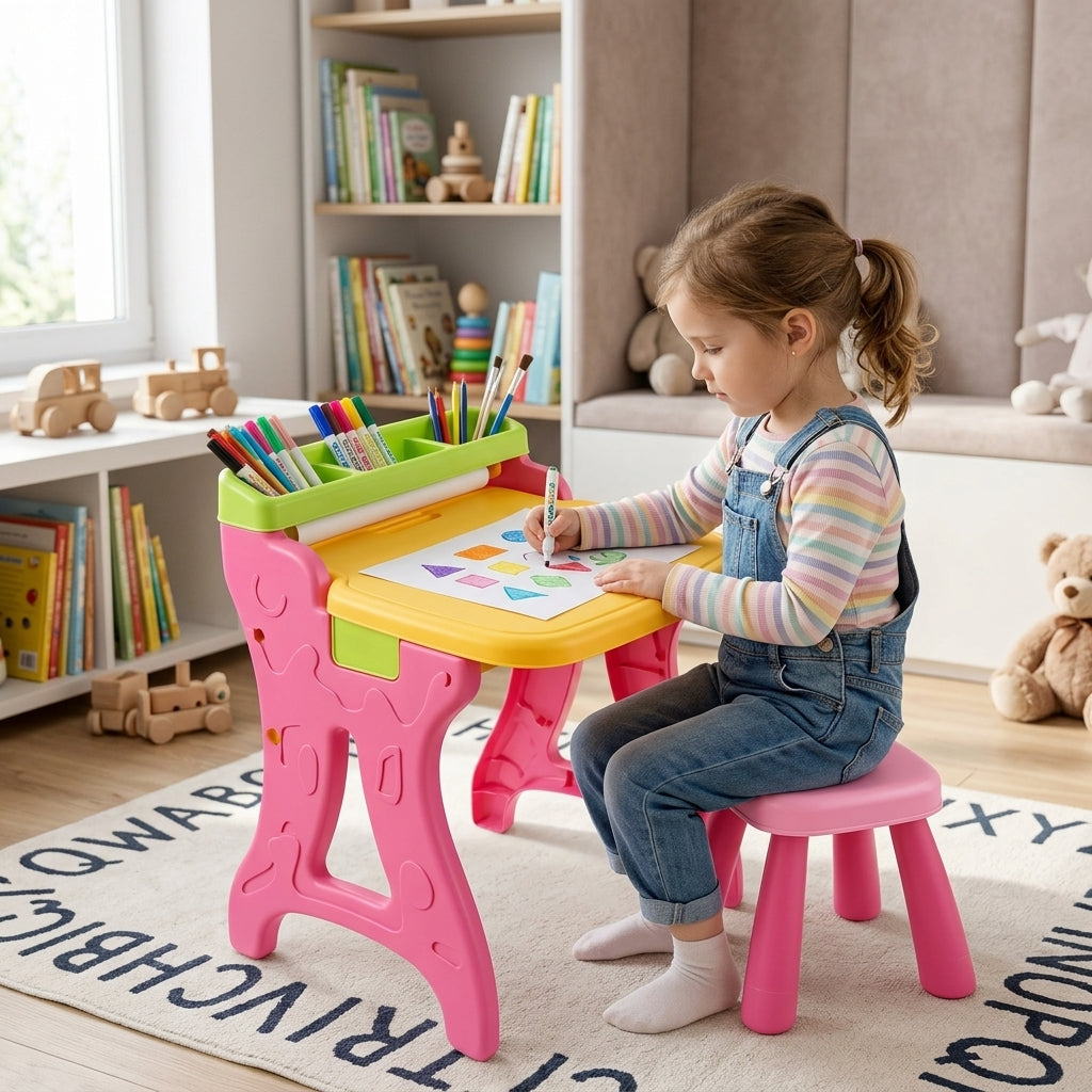 Sto i tabla sa stolicom roze 2 u 1 kao radni stočić u dečijoj sobi