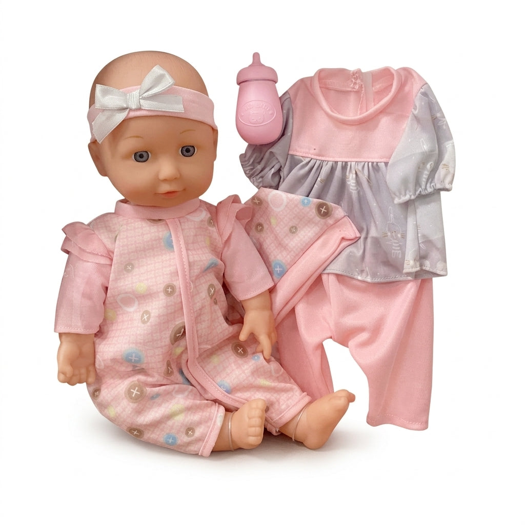 Lutka beba u roze pidžami sa garderobom