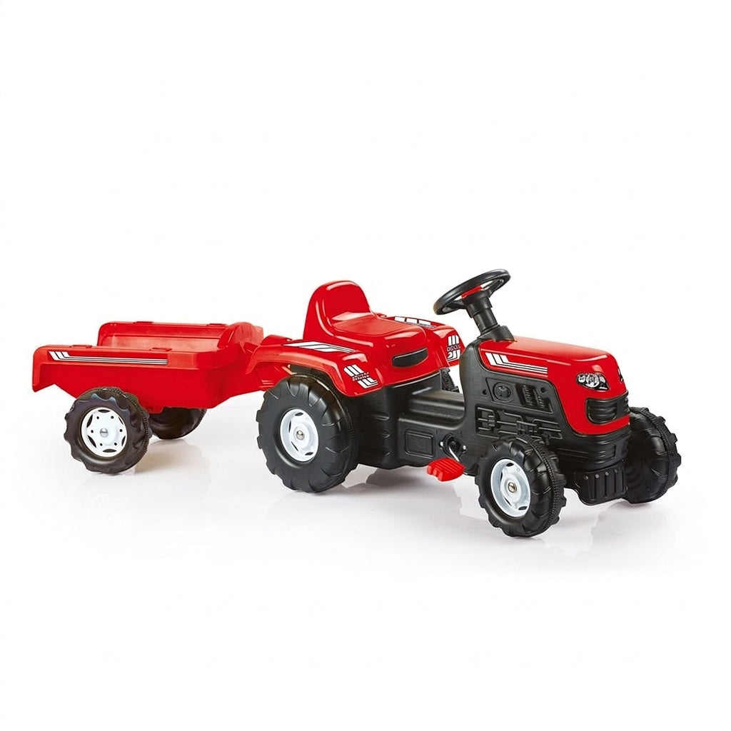 Traktor na pedale sa prikolicom crveni