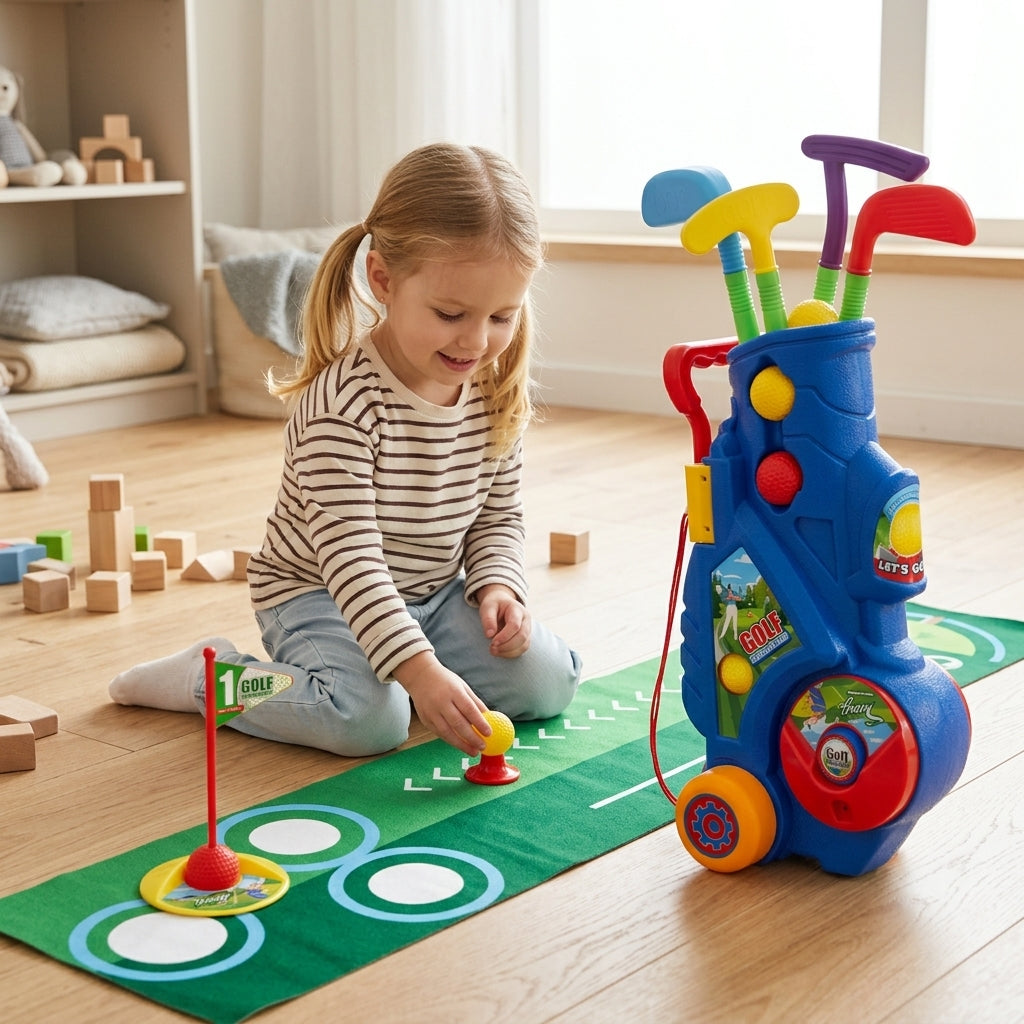 Golf set za decu sa zelenom podlogom za mini-golf na podu sobe
