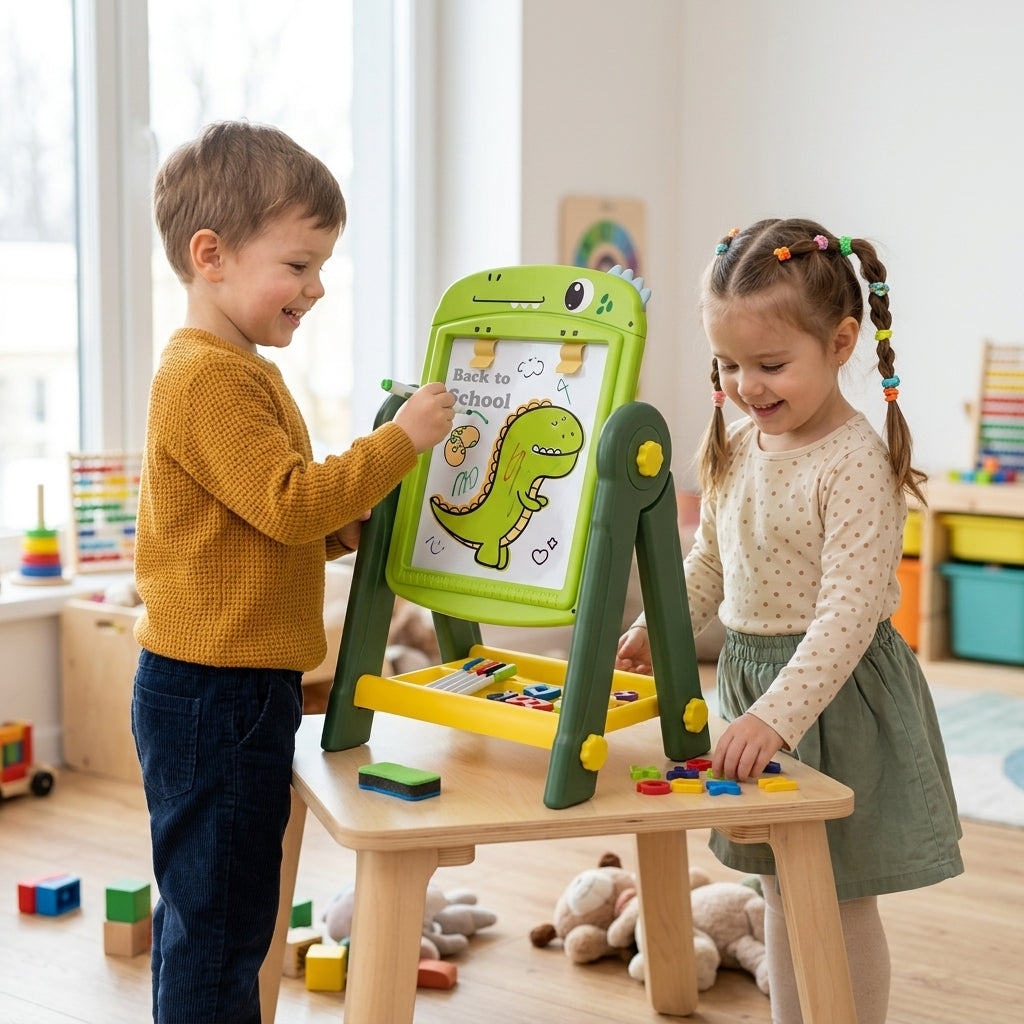 Igračka magična tabla Dino u vrtićkoj sobi dok deca crtaju