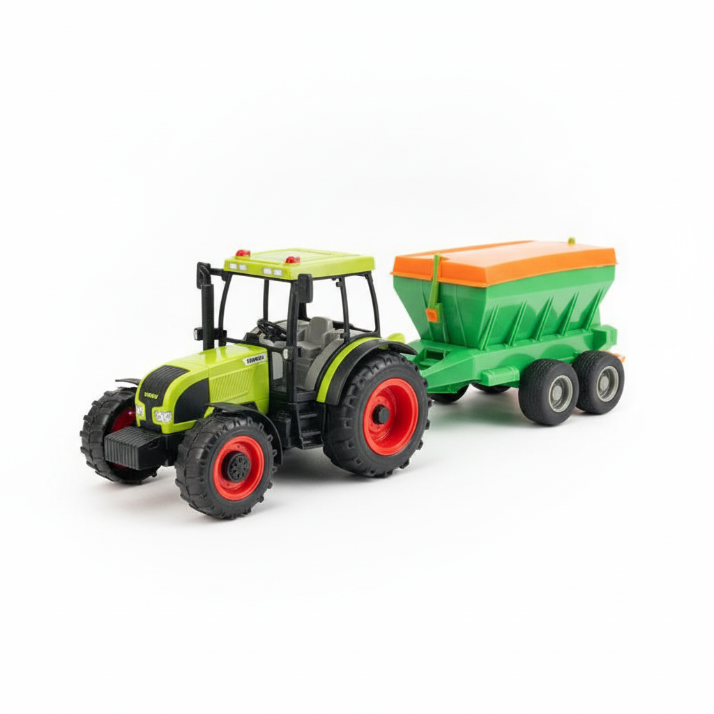 Igračka traktor sa zelenom prikolicom