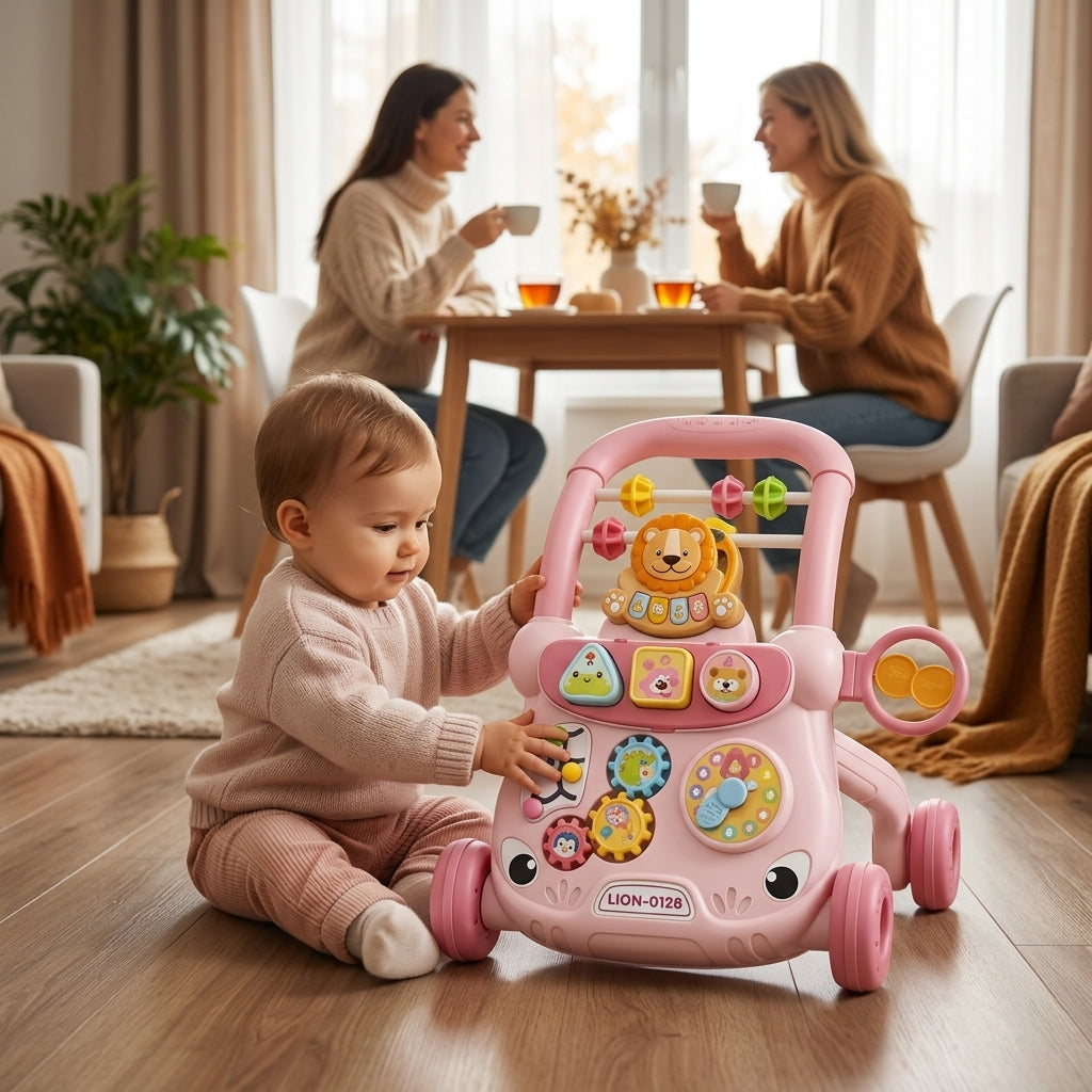 Bebi guralica sa muzičkim i edukativnim funkcijama dok se beba igra na podu