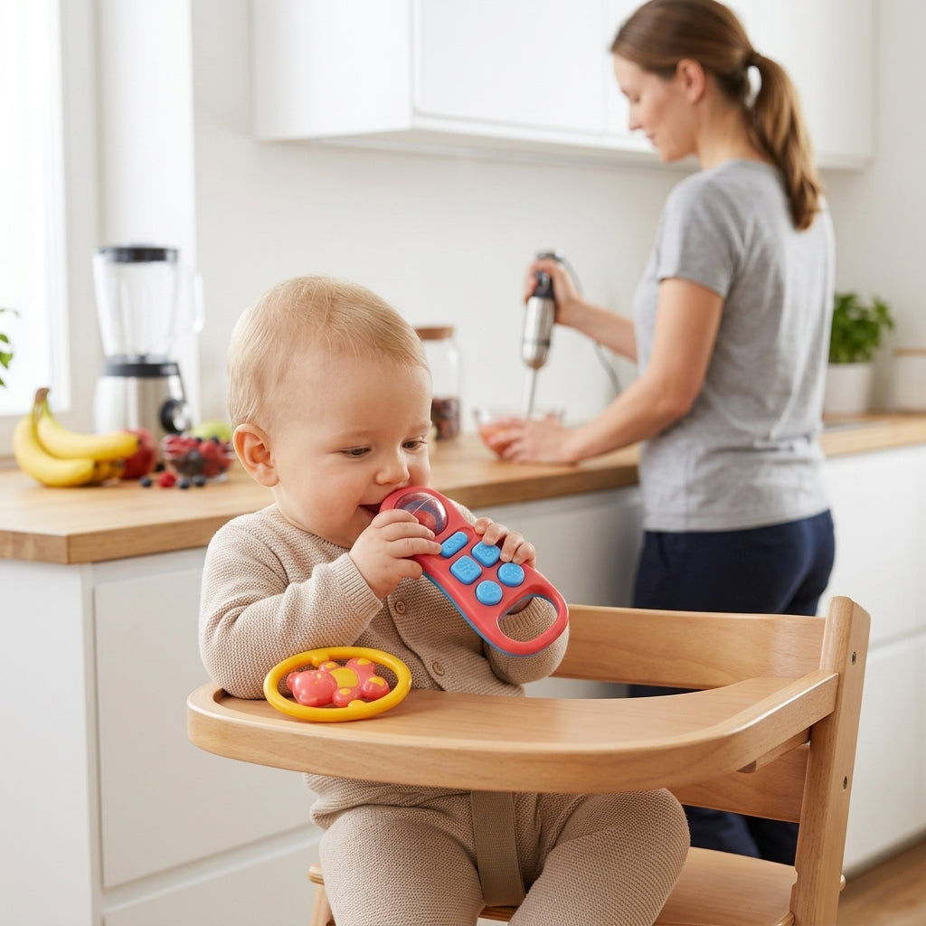 Zvečke za bebe miks na poslužavniku hranilice u kuhinji
