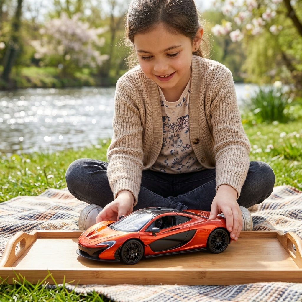 Metalni autić McLaren P1 1:24 na piknik ćebetu u prirodi pored vode