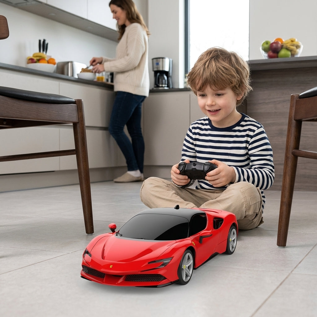 Auto na daljinski Ferrari SF90 Stradale 1:24 na pločicama u kuhinji