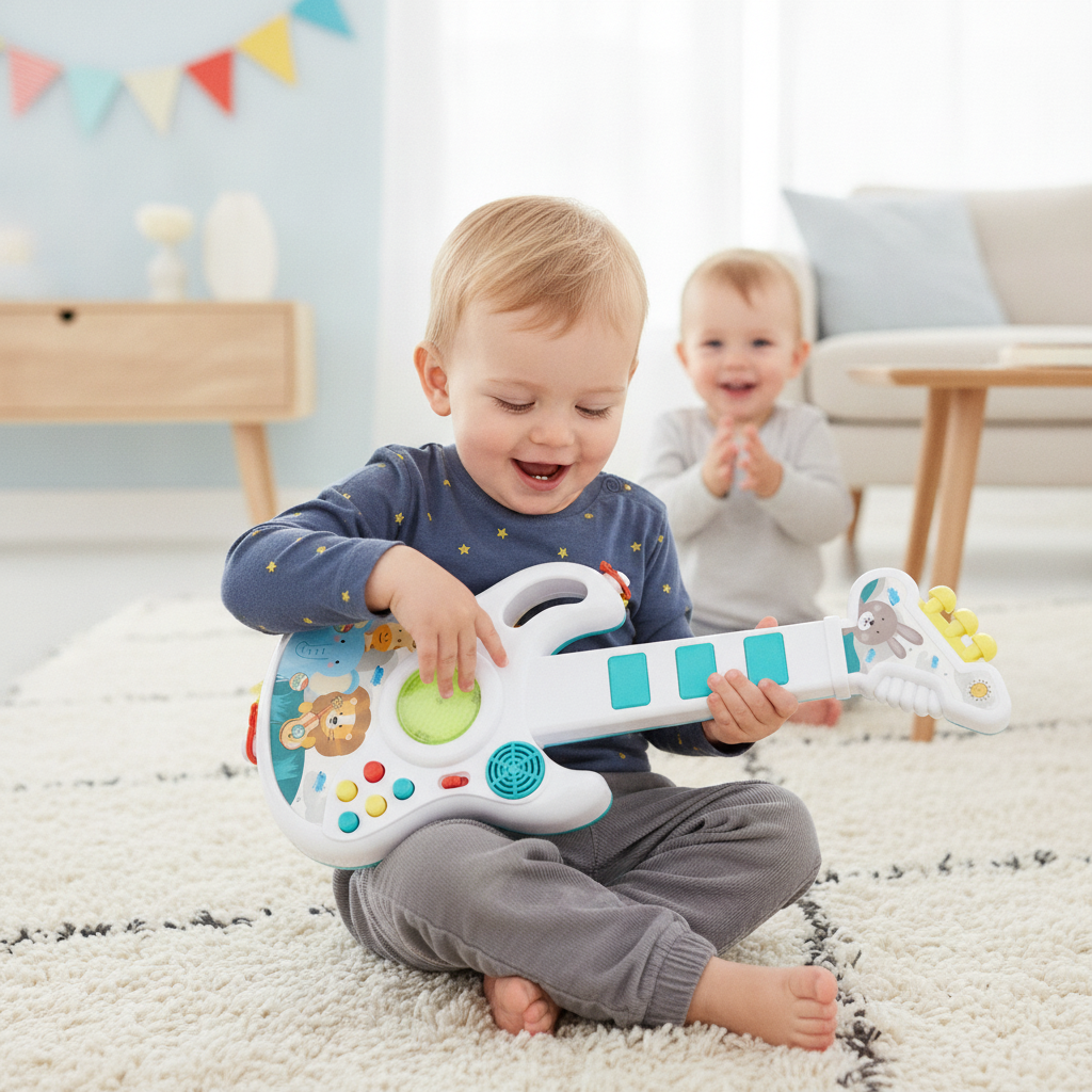 Muzička gitara u rukama slavljenika na dečijem rođendanu