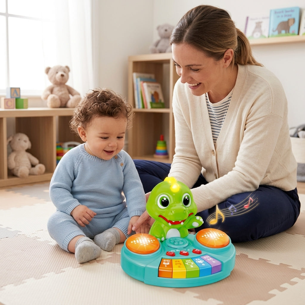 Interaktivni muzički dinosaurus klavir i bubnjevi u jaslicama na podnoj strunjači