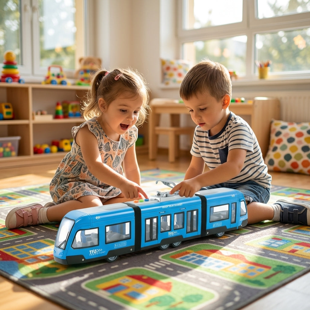 Tramvaj sa zvukom i svetlom u vrtiću na podlozi za igru