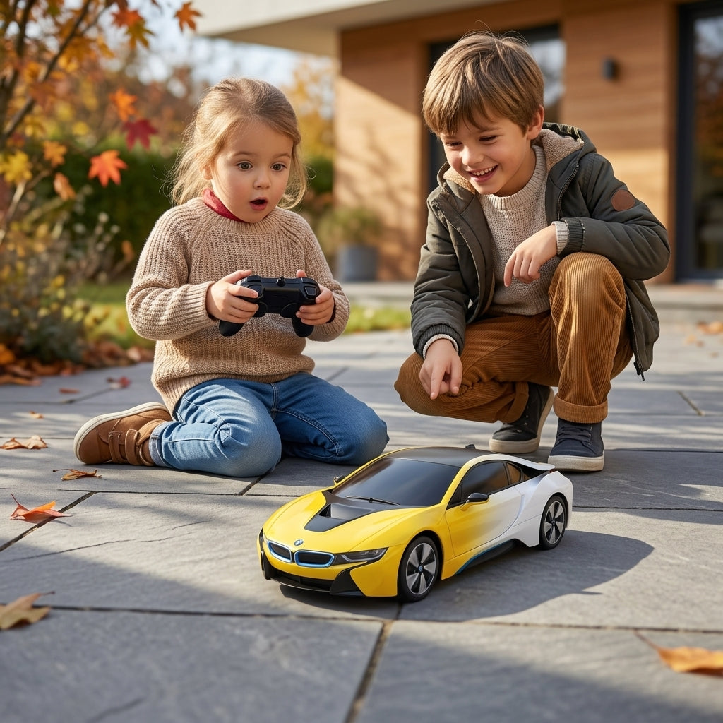 Auto na daljinski BMW i8 koji menja boju na suncu 1:24 prelazi iz senke na sunce na terasi
