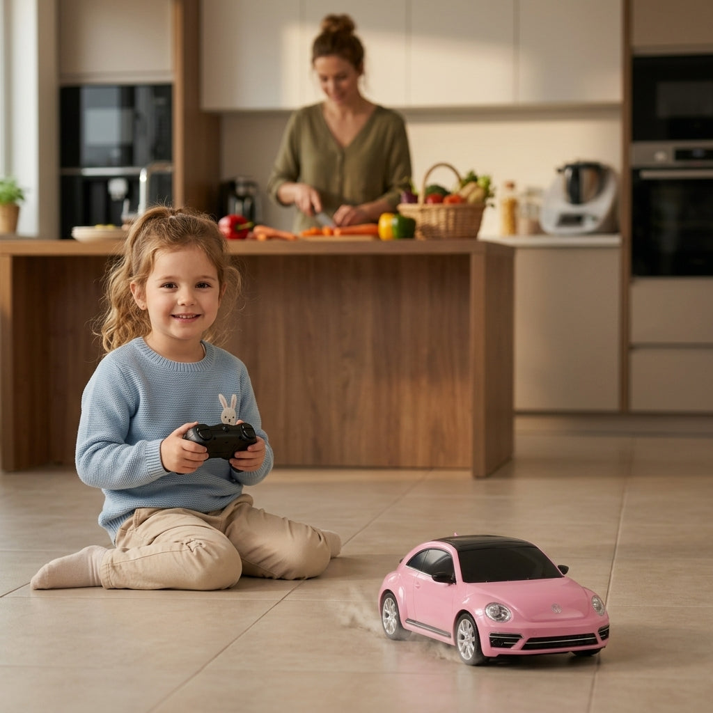 Auto na daljinski Volkswagen Buba 1:24 roze boje na kuhinjskim pločicama