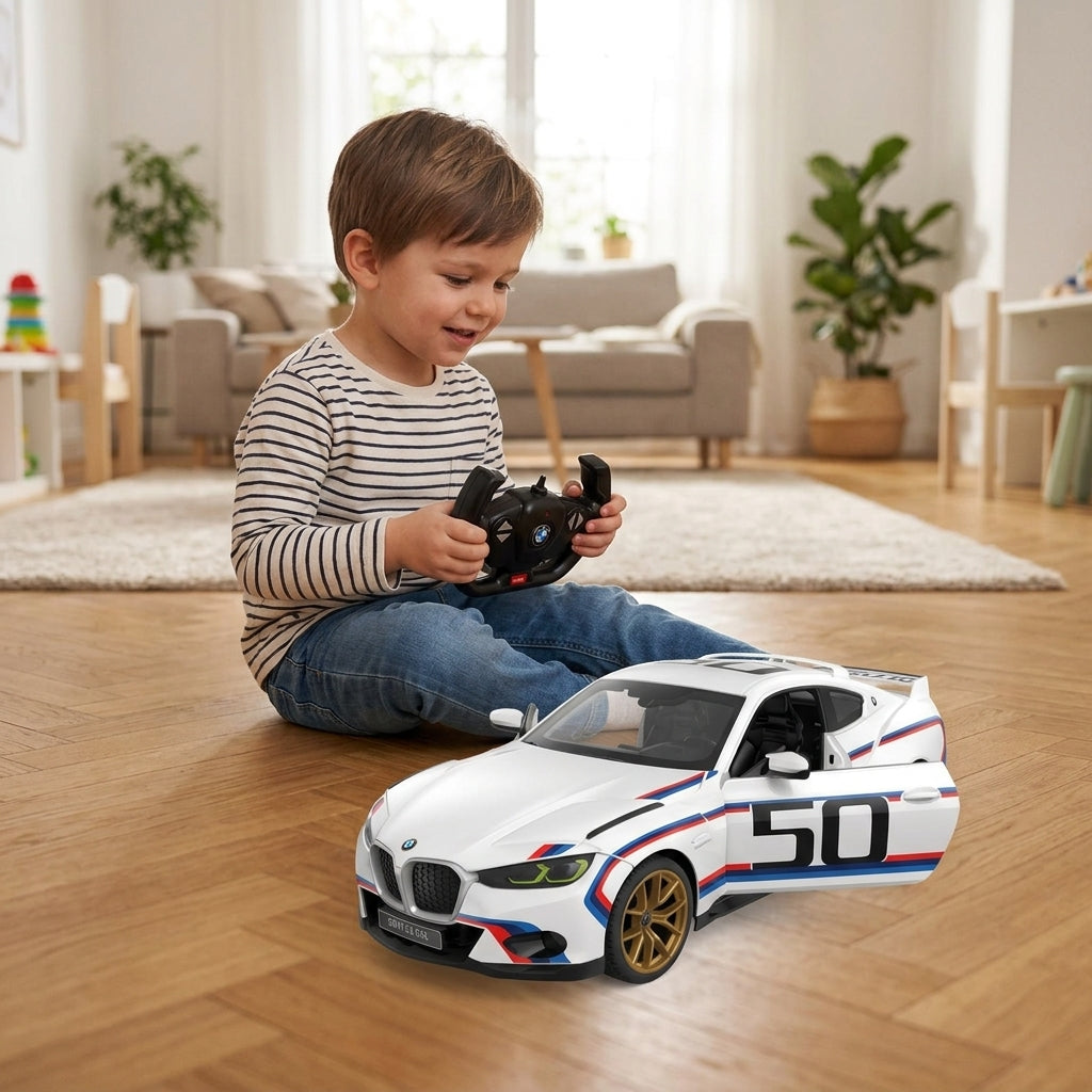 Auto na daljinski BMW 3.0 CSL 1:14 na parketu u dnevnoj sobi