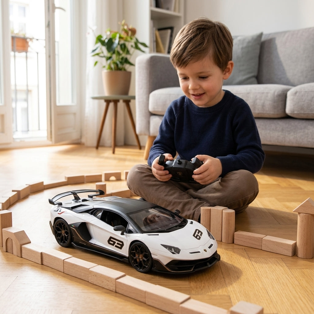 Auto Aventador na daljinski 40 cm na parketu u dnevnoj sobi