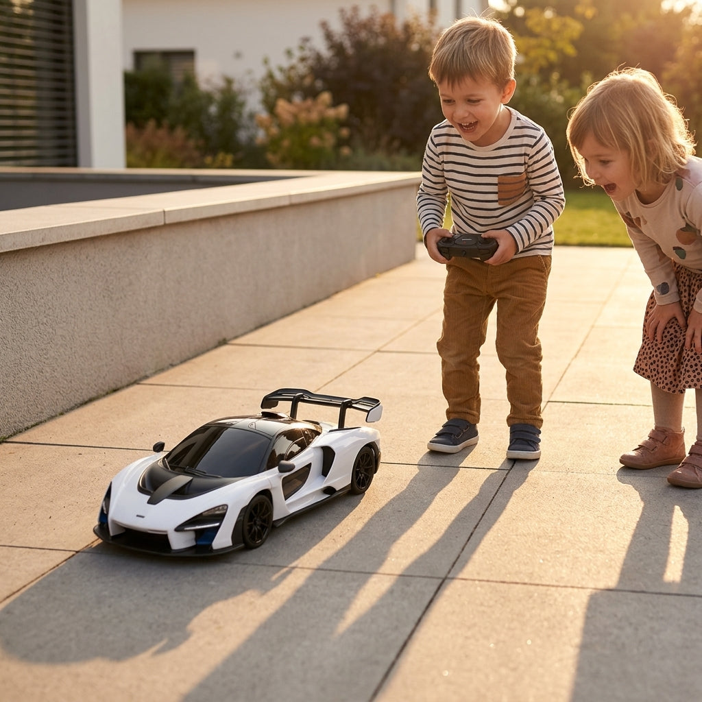 Auto na daljinski McLaren Senna 1:24 na betonskoj stazi u dvorištu u toku popodnevne igre