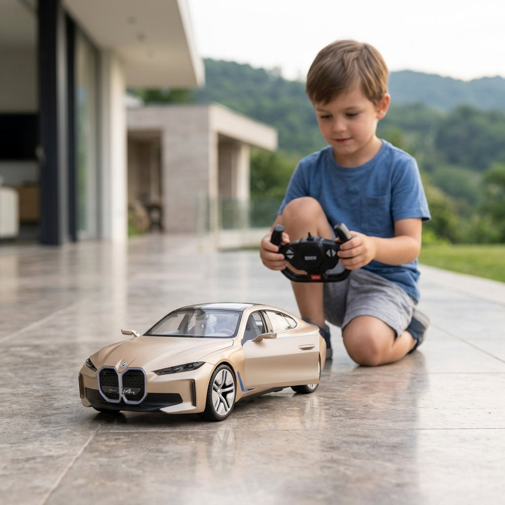 Auto na daljinski BMW i4 1:14 na terasi vikendice u prirodi