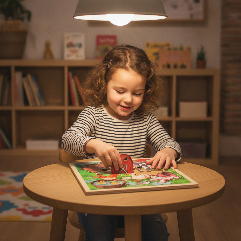 Puzle farma pod toplim lampama u dečijem kutku modernog kafea