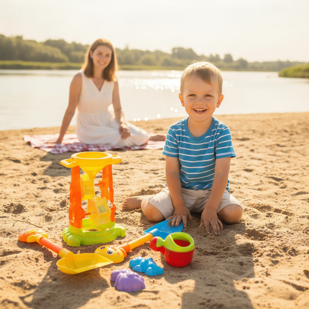 Vodenica za plažu na peščanoj rečnoj obali
