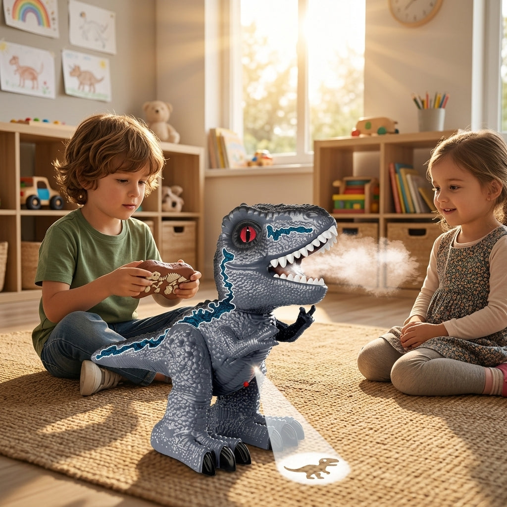 Dinosaurus na daljinski u vrtiću tokom popodnevne igre