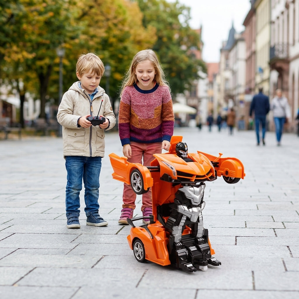Auto Transformers na daljinski miks narandžasti automobil u vožnji na otvorenom