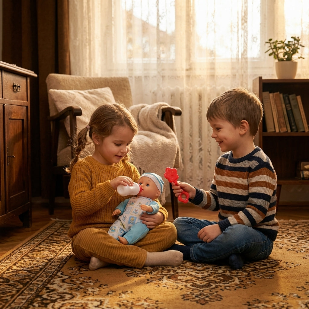 Lutka set sa flašicom sa opremom za presvlačenje tokom igre kod bake