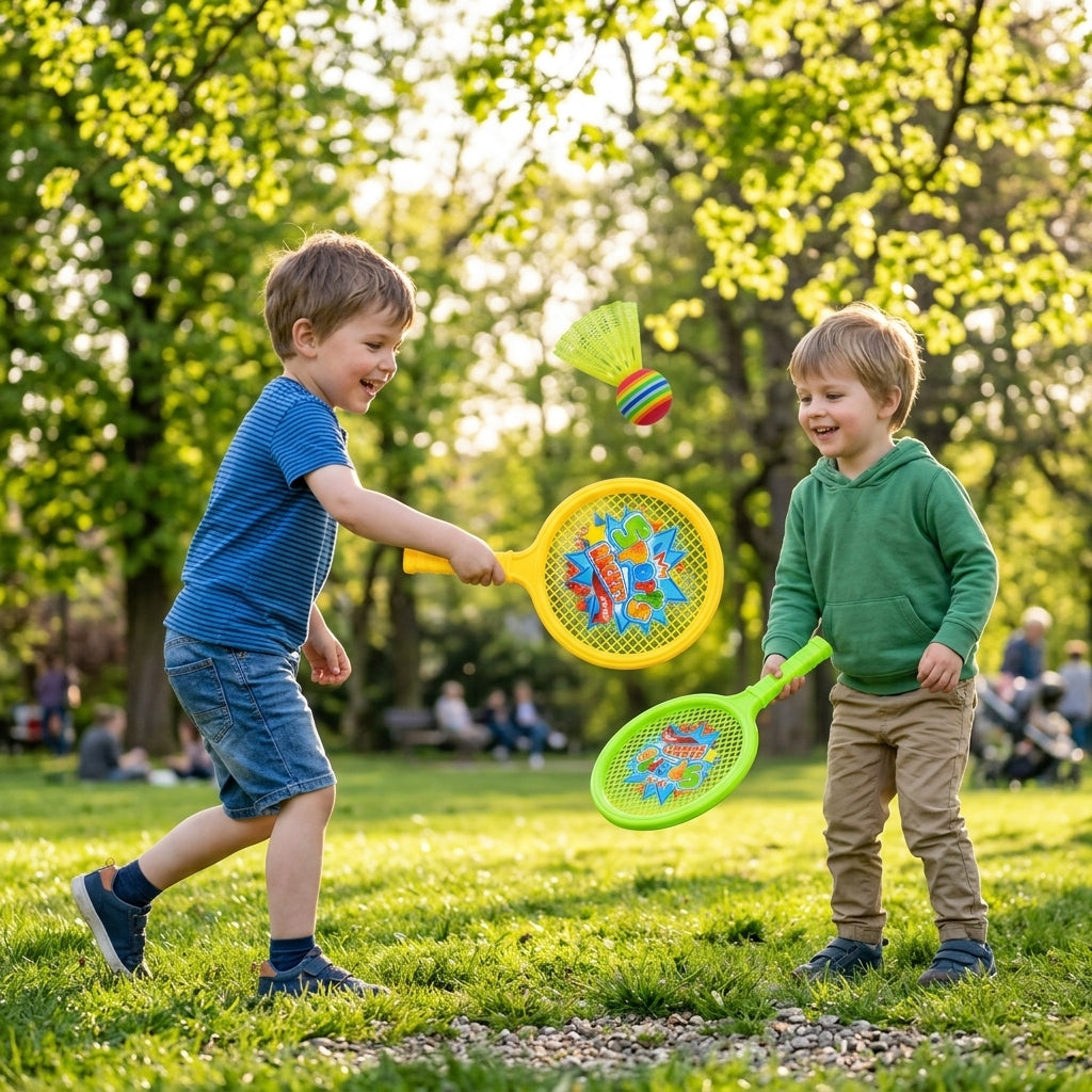 Reket set mali za decu u igri dva dečaka u parku