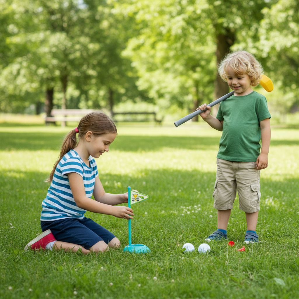 Golf set veliki za decu korišćen za igru sa drugarima u gradskom parku