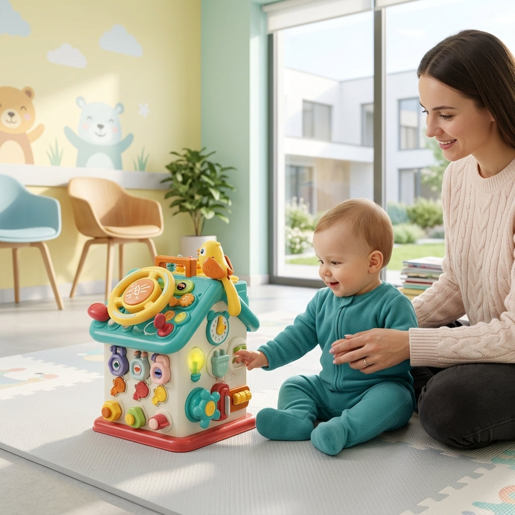 Bebi kućica u čekaonici dečije ordinacije uz majku i bebu