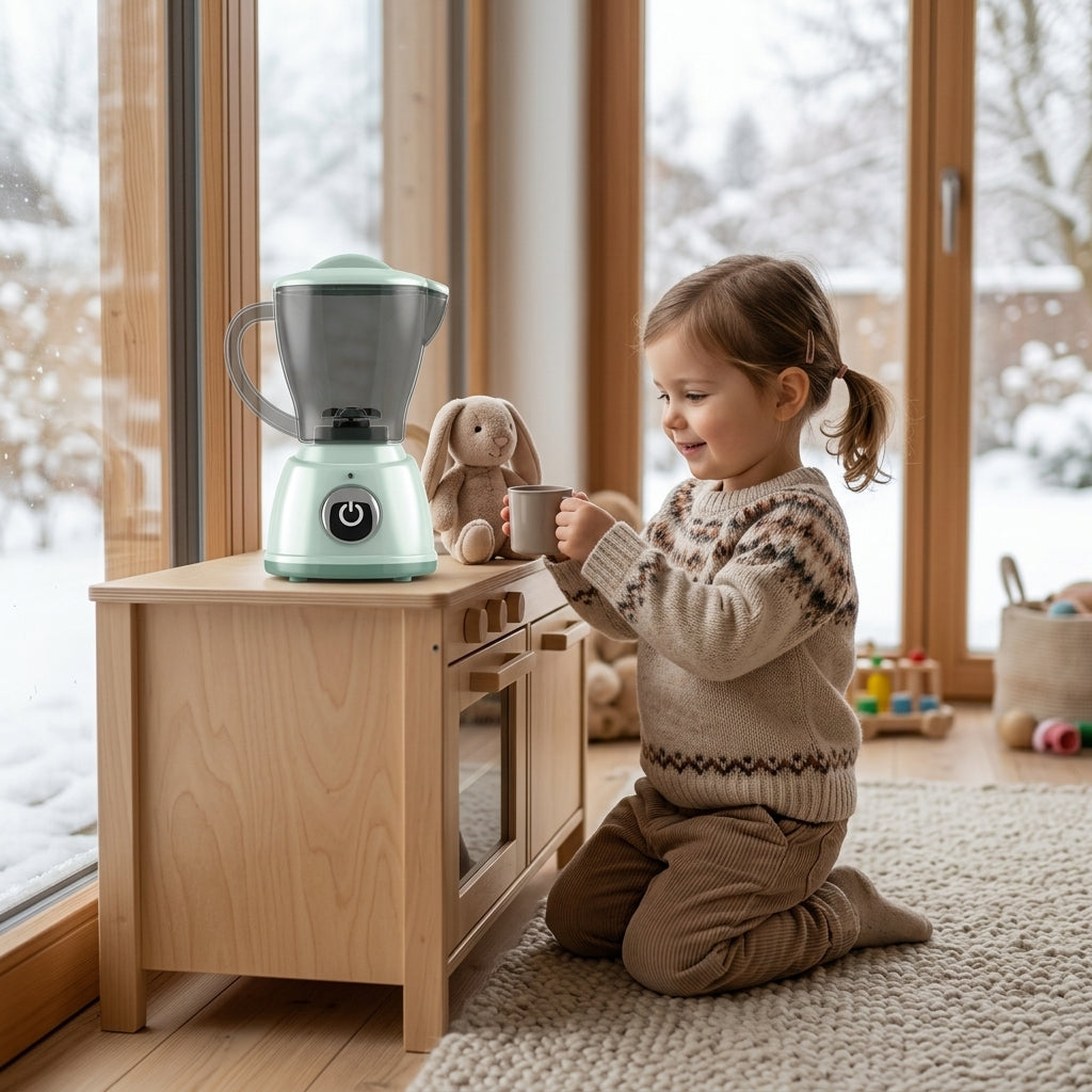 Dečji blender u dečjem vrtiću pored drvene kuhinjice