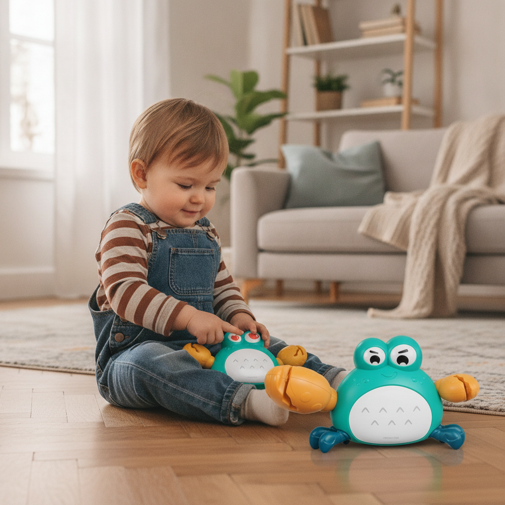Muzički rak za bebe na mekanom podnom tepihu dok dete istražuje tastere sa melodijama