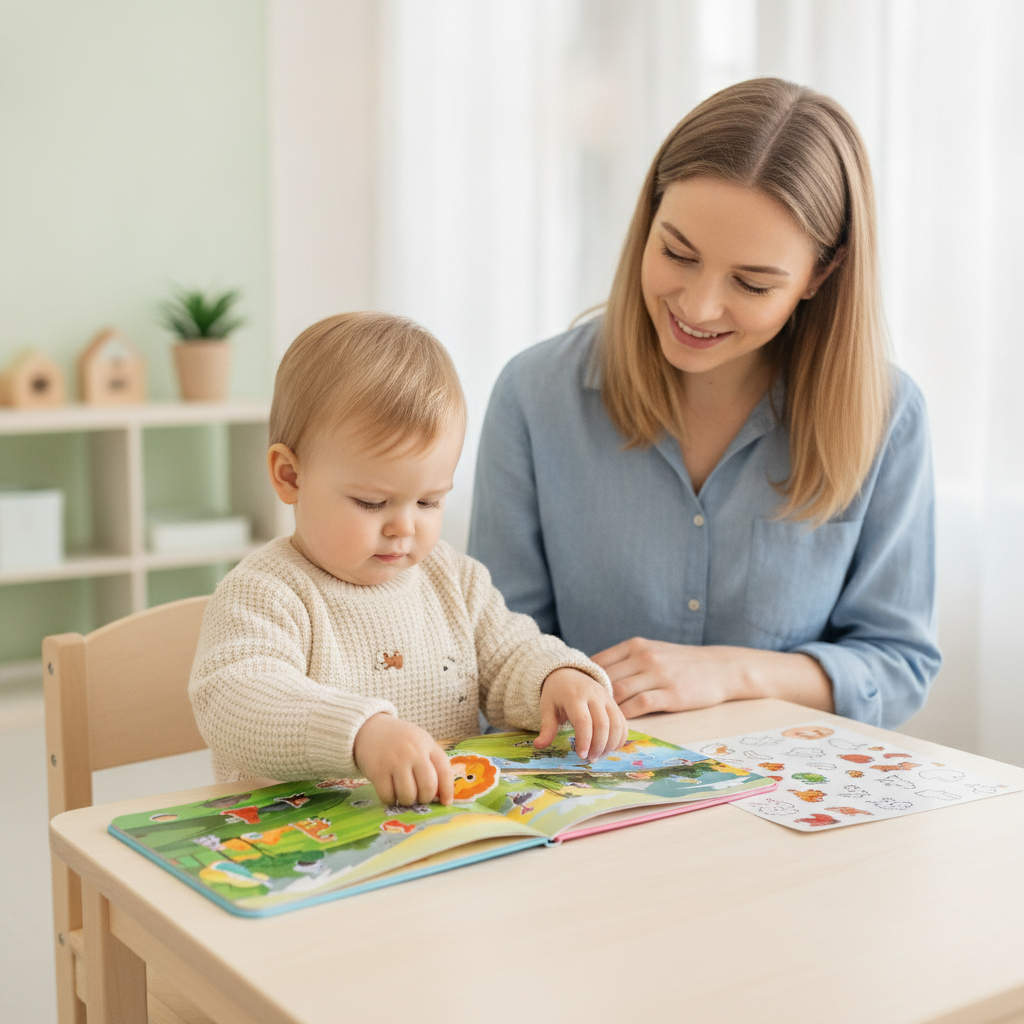 Edukativna knjiga sa nalepnicama u rukama deteta u čekaonici ordinacije