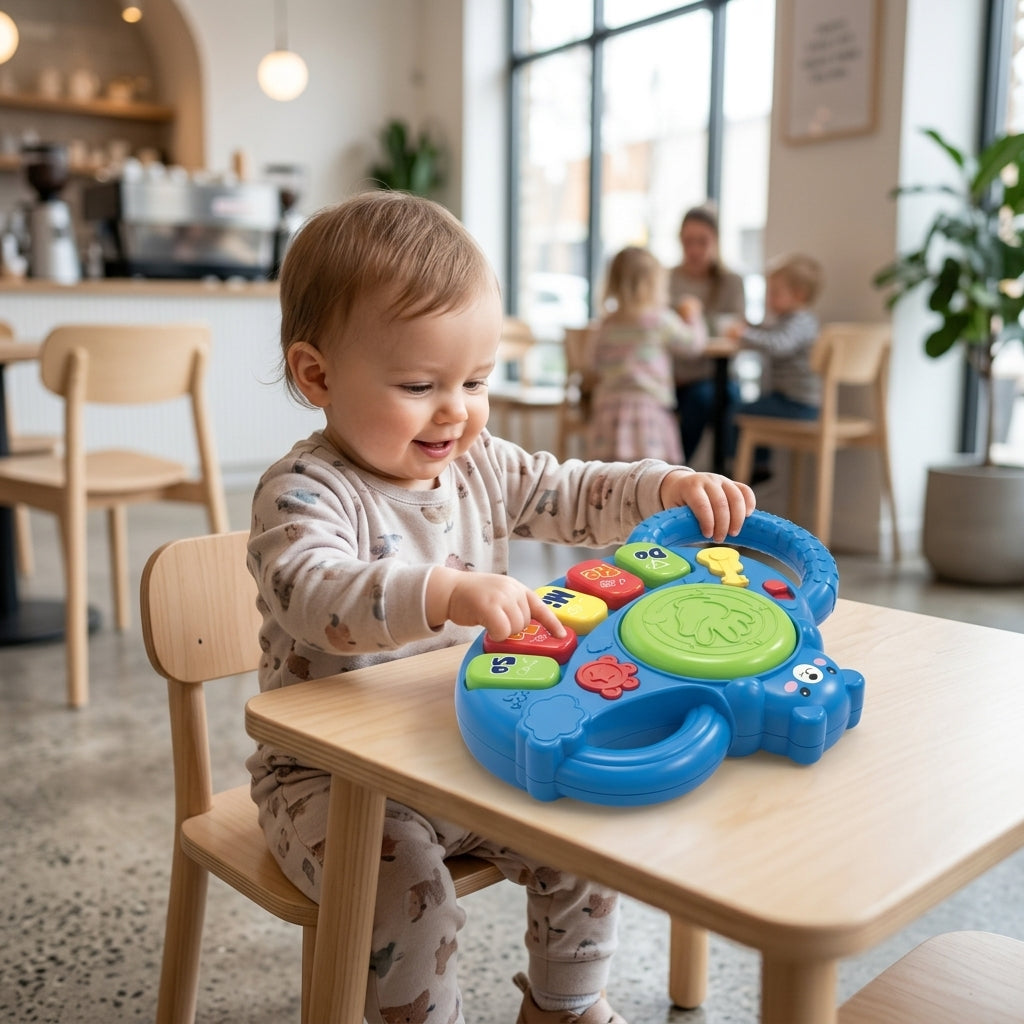 Piano meda u dečijem kutku restorana u rukama bebe