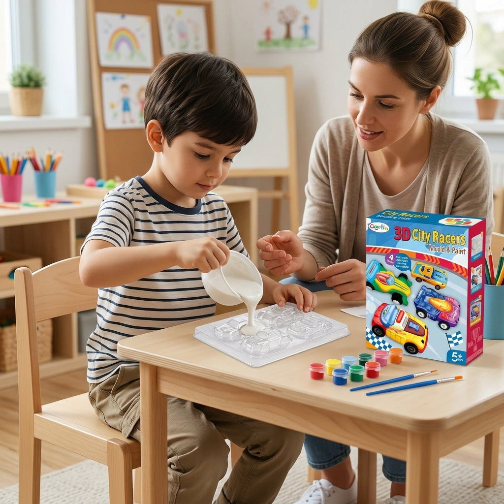 Kreativni set 3D magneti autići tokom pripreme i izlivanja u kalupe