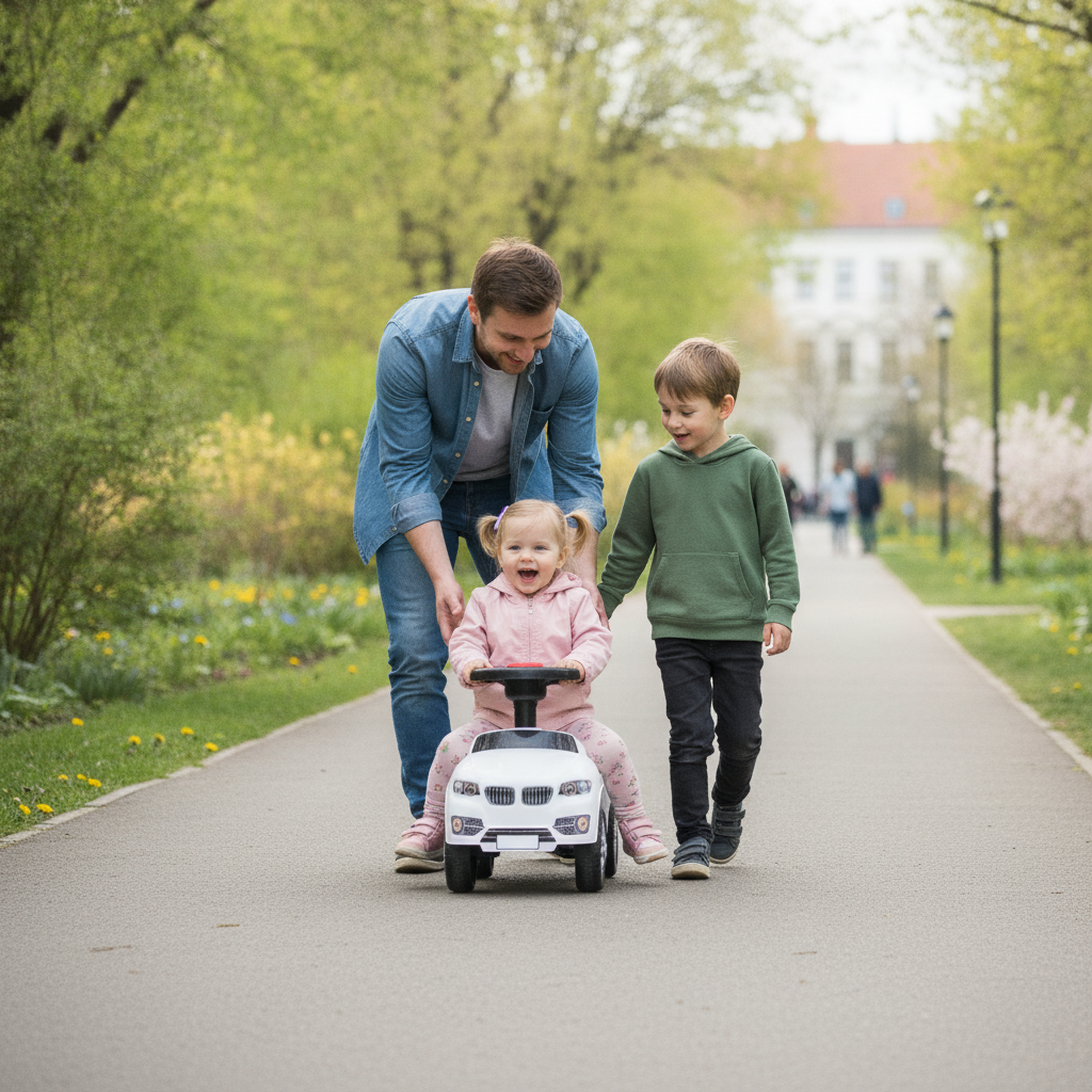 Auto guralica bela sa zvukom na vikend porodičnom izletu u gradskom parku