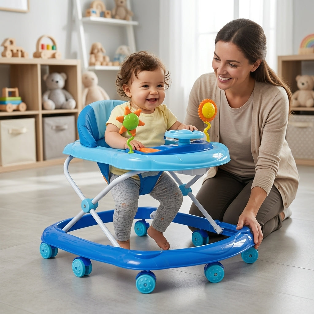 Dubak za bebe plavi u vrtiću sa bebom i vaspitačicom