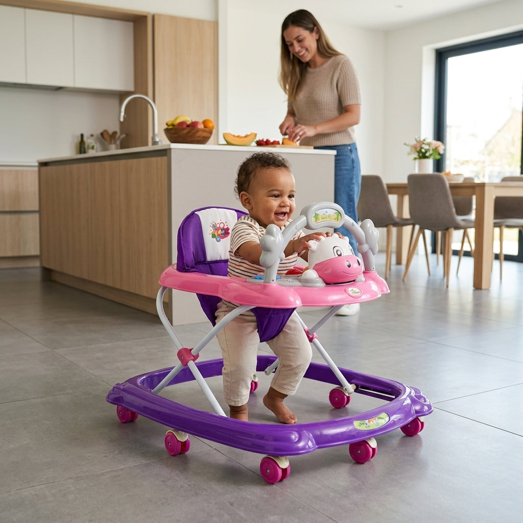 Dubak za bebe ljubičasti na ravnim pločicama u modernoj kuhinji